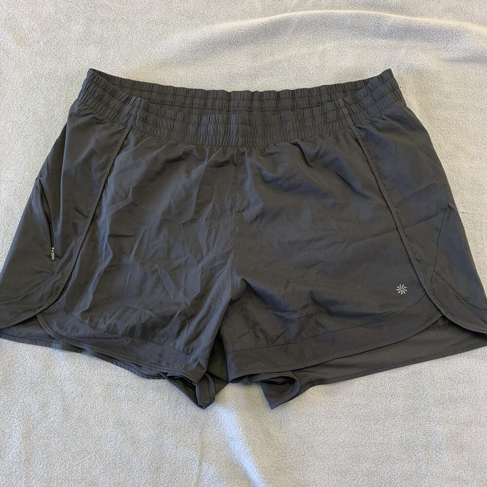 Athleta Mesh Racer Run Shorts Womens 2X Black 4 Inseam Lined Running Athletic